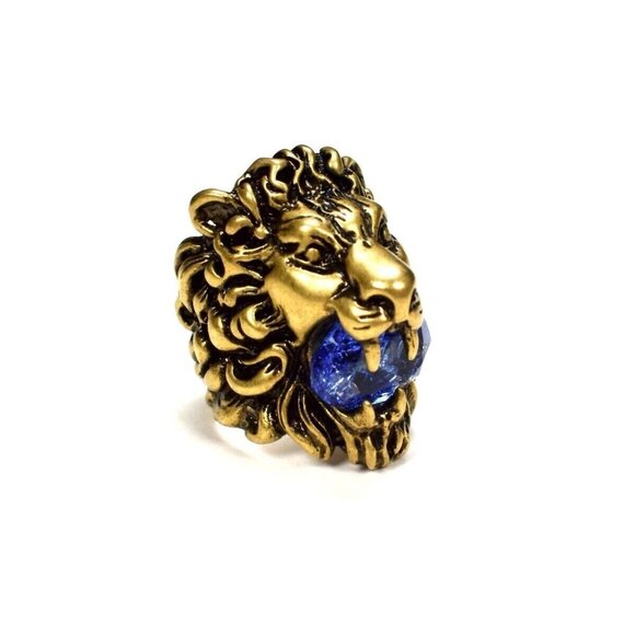NEW GUCCI LION RING PURPLE STONE Golden Size 16 IT 7.5 US - Picture 1 of 10
